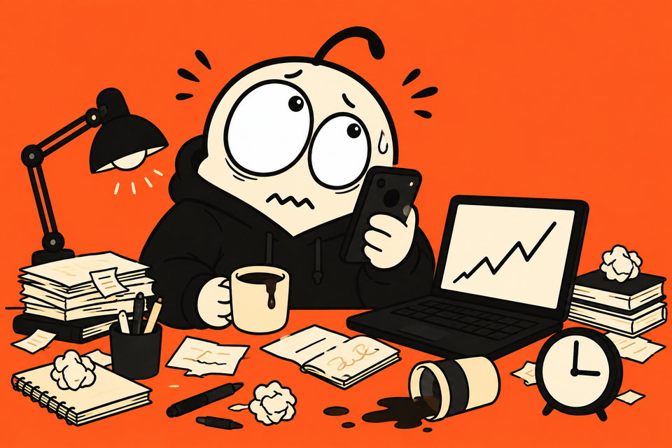 Amo at his desk, checking the chart one last time